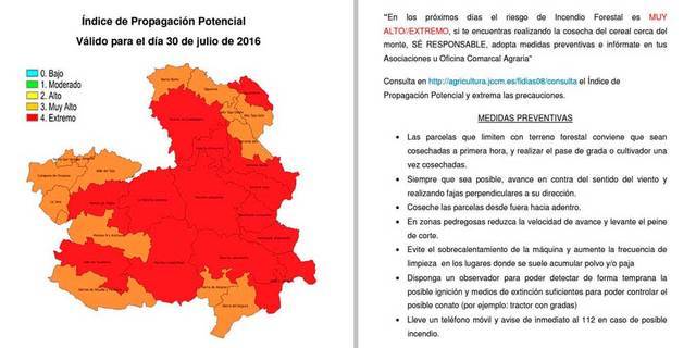 Atención, riesgo muy alto o extremo de incendios forestales en CLM