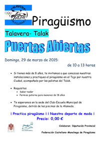 Jornada de puertas abiertas del club de piragüismo Talavera Talak el domingo 29 de marzo