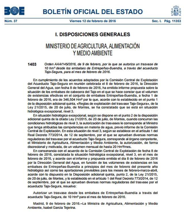 Nuevo revés al Tajo con la aprobación de otro trasvase de 10 hm3