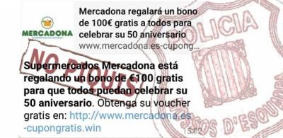 Alertan del timo de los vales de 100 euros de Mercadona