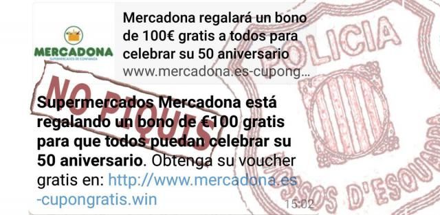 Alertan del timo de los vales de 100 euros de Mercadona