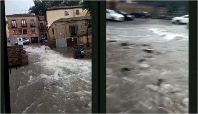 Impresionante riada en Toledo: coches arrastrados, calles arrancadas...