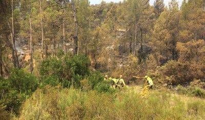 Medios terrestres y aéreos liquidan los puntos calientes en la zona próxima al perímetro del fuego de Yeste