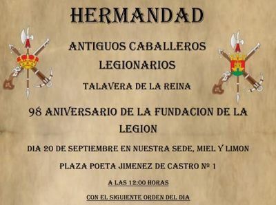 La ‘Hermandad de Antiguos Legionarios de Talavera’ conmemora el 98 aniversario de la Legión