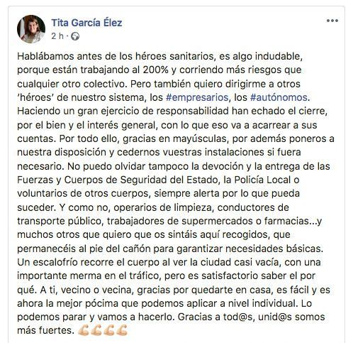 CORONAVIRUS | La alcaldesa de Talavera pone en valor el sacrificio de empresarios, autónomos y trabajadores