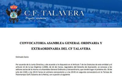 CF TALAVERA | 30 de julio, fecha para la asamblea camino de la SAD