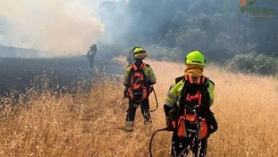 Medios aéreos y terrestres trabajan en la extinción de un incendio en Calera y Chozas