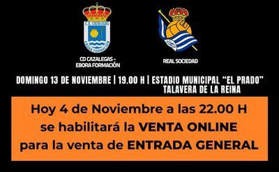 A las 22:00 horas se habilita la venta online de entradas para el Cazalegas-Real Sociedad