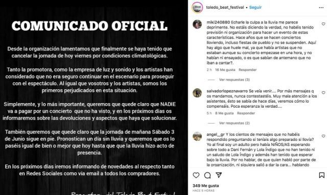 Suspenden la primera jornada: Lluvia de críticas para la organización del Toledo Beat Festival