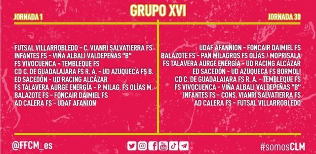 Calendario temporada 23/24 grupo XVI Tercera RFEF futsal.