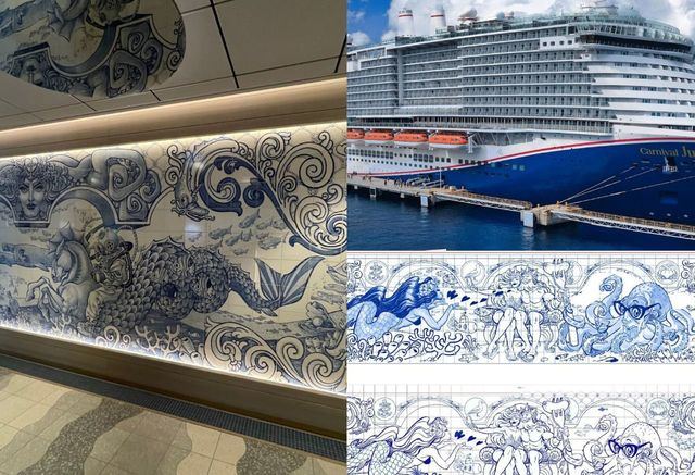 Un mural de Cerámica San Ginés en un crucero de lujo