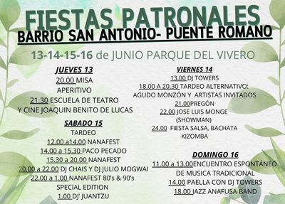 No te pierdas las fiestas del barrio de San Antonio - Puente Romano