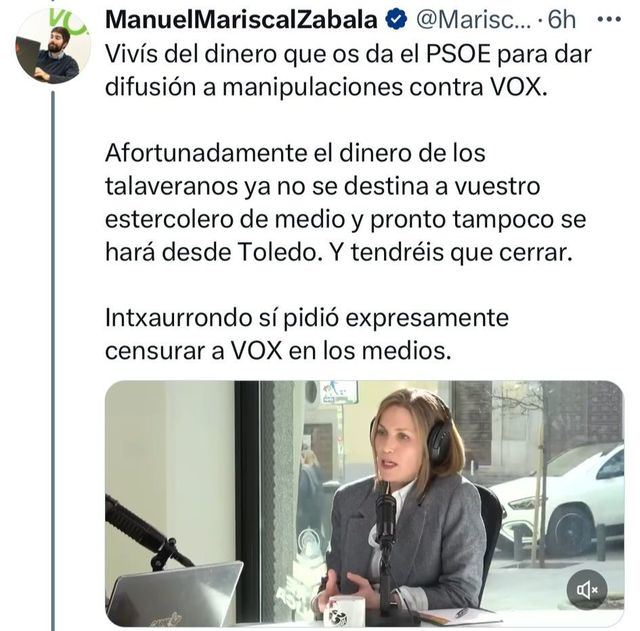 La Asociación Provincial de Periodistas condena las amenazas de Mariscal Zabala (Vox) a La Voz del Tajo