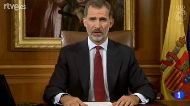 El rey Felipe VI durante el mensaje a los españoles tras el referéndum ilegal en Cataluña. 