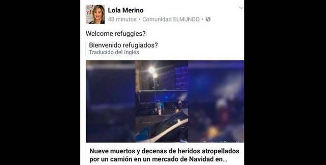 La diputada del PP en las Cortes, Lola Merino, tras el atentado de Berlín: '¿Bienvenidos refugiados?'