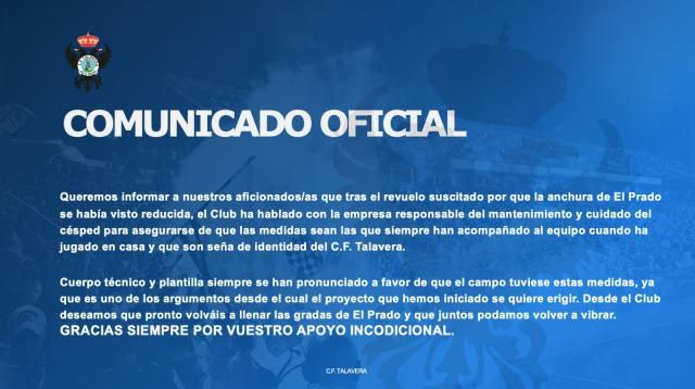 FÚTBOL | Comunicado del CF Talavera