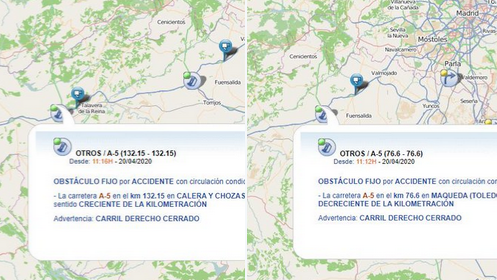 ACTUALIDAD | Dos accidentes en la A-5: uno en Calera y Chozas y otro en Maqueda