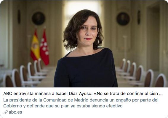 POLÉMICA | Arrecian las críticas a Isabel Díaz Ayuso por su frase sobre los contagios en ABC