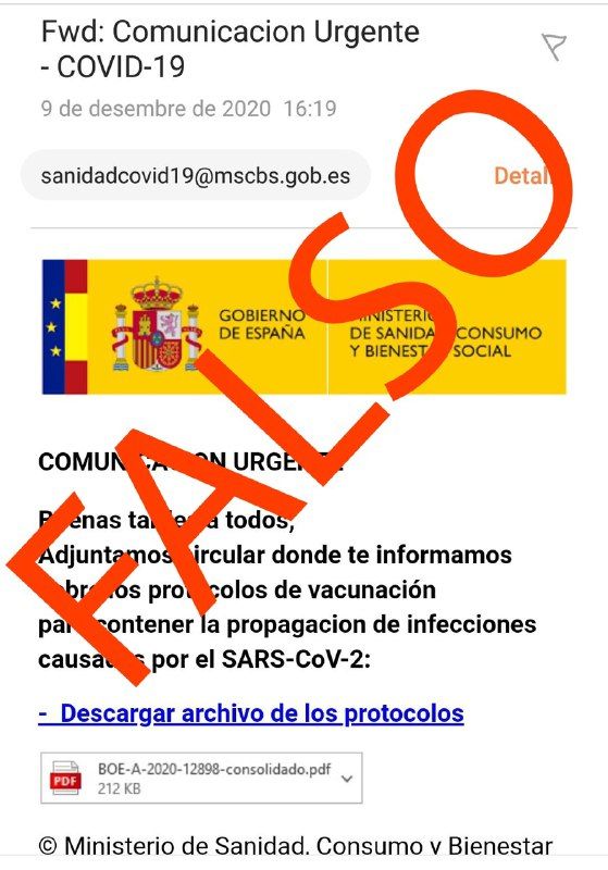 CUIDADO | Aparenta ser un correo de Sanidad, pero no lo es ¡No lo abras!