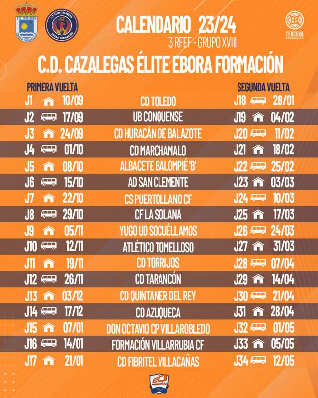 Calendario completo del CD Cazalegas 23/24.