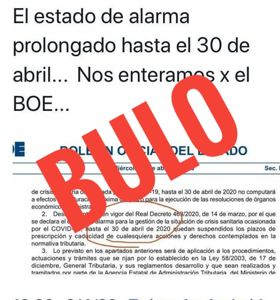 En el BOE del 1 de abril no se aprobó la ampliación hasta el 30 de ese mismo mes