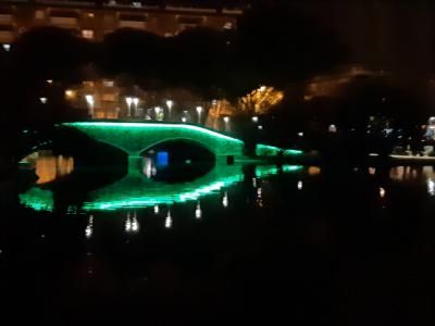 El puente del lago de “La Alameda” se ilumina de verde