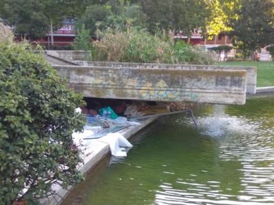 La lamentable imagen del Lago de la Alameda por una persona 'sin techo'