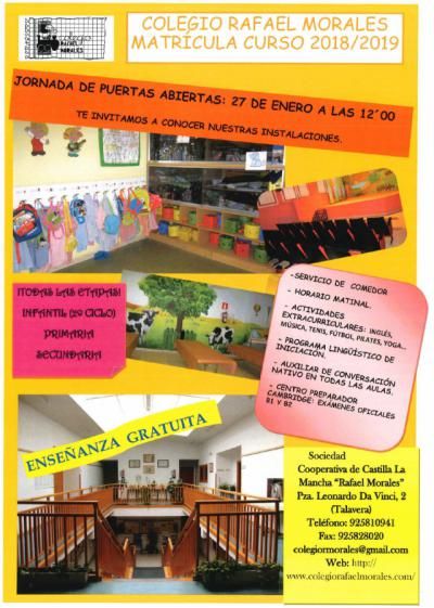 El Colegio 'Rafael Morales' invita a conocerlo por dentro en su jornada de puertas abiertas