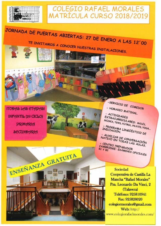 El Colegio 'Rafael Morales' invita a conocerlo por dentro en su jornada de puertas abiertas