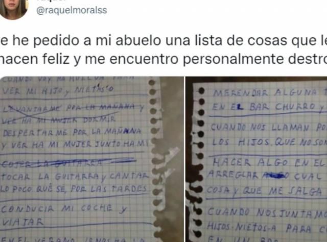 ¡Te emocionarás! Una joven publica una lista de cosas que hacen feliz a su abuelo