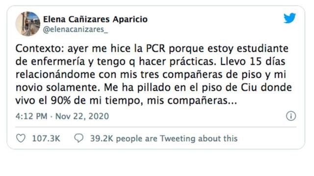 Captura de pantalla del juli de Twittter donde narra su caso