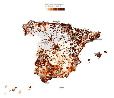 Estos son los municipios con más incidencia de covid-19 en España