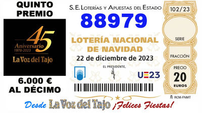 Sale un nuevo quinto premio: 88.979. Ha tocado en Illescas, Toledo, Albacete, La Roda...