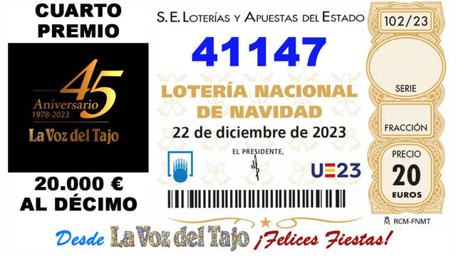 Sale el último cuarto premio: 41.147