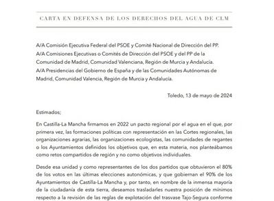 El PSOE plantea al PP de CLM firmar un compromiso "en defensa de los derechos del agua"