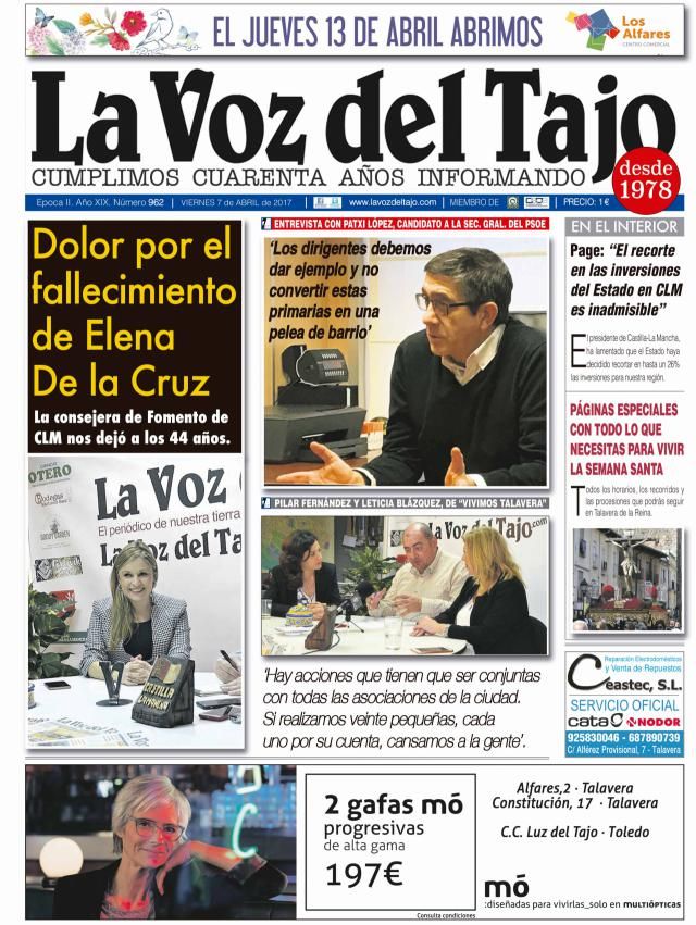 Portada abril | Dolor por el fallecimiento de Elena de la Cruz 