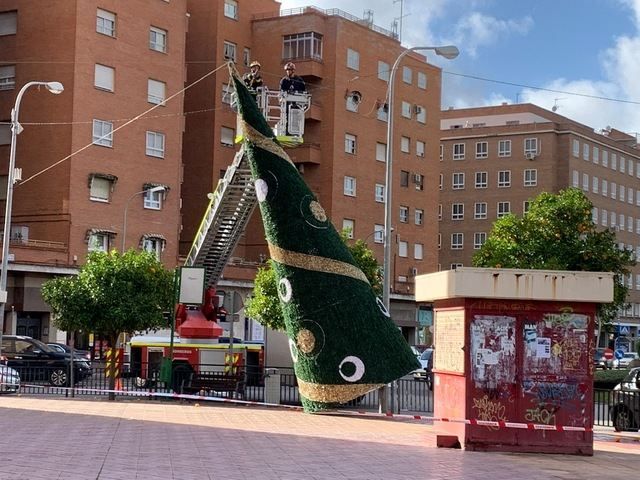 En la plaza de La Paz cayó el árbol decorativo.