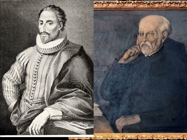 Miguel de Cervantes (izquierda), Padre Juan de Mariana (derecha)