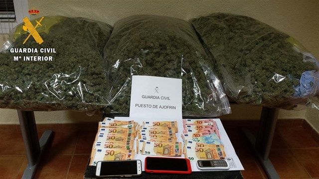 Detenidas dos personas que circulaban en Ajofrín (Toledo) con 16 kilos de marihuana y 1.775 euros en efectivo