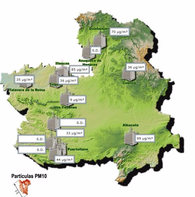 Mapa partículas PM10 - JCCM