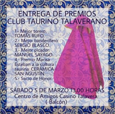 Conoce todos los detalles de los premios Club Taurino de Talavera