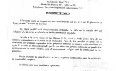 Este es el informe técnico que explica la anulación del festejo taurino 'Al-Andalus'