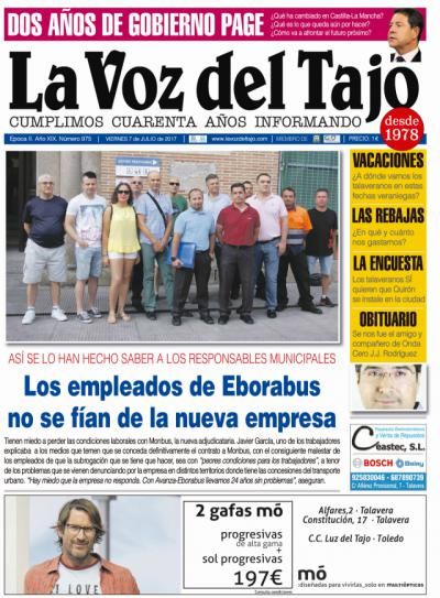 Portada julio | Los empleados de Eborabus no se fían de la nueva empresa -fallece el periodista Jesús Javier Rodríguez-