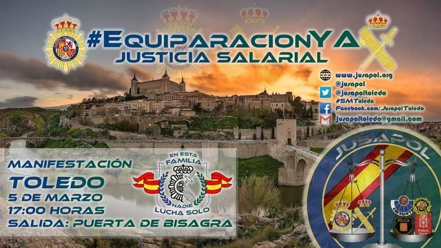 Policías y guardias civiles se manifiestan este lunes en Toledo para exigir la equiparación salarial