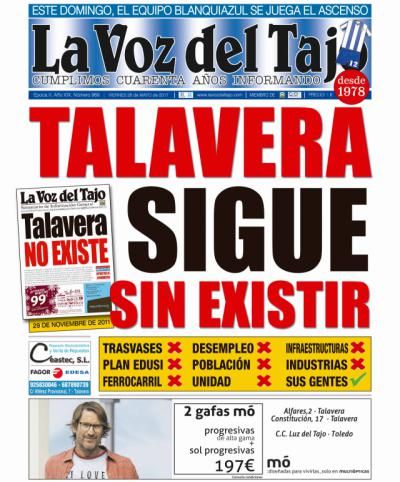 Portada mayo | Talavera sigue sin existir -desempleo, trasvase, despoblación, infraestructuras... y Ramos anuncia un otoño reivindicativo-