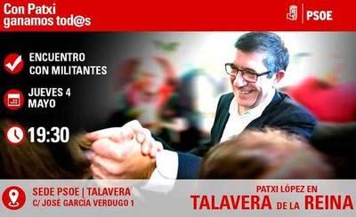 Patxi López estará en Talavera para reunirse con los militantes del PSOE