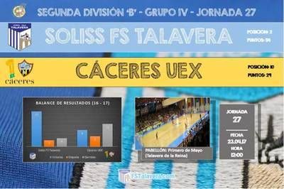 El Soliss FS Talavera buscará los tres puntos ante UEX Cáceres en la matinal del domingo